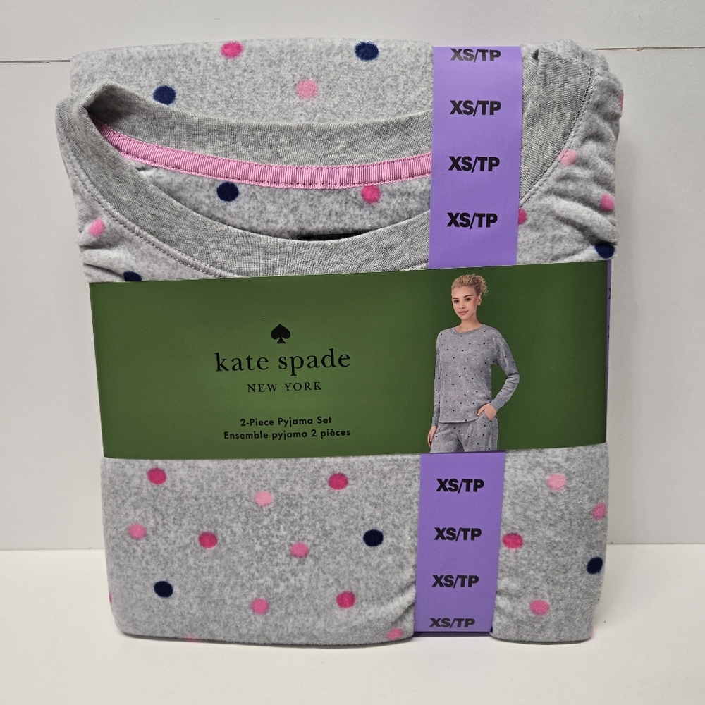 Kate Spade Gray Polka Dot Pajama Set with Pink Dots